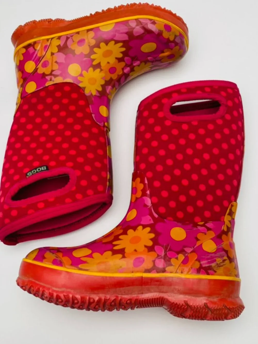 BOGS Classic Kids Waterproof Insulated Winter Rain Boots Flower Dots Size Y3